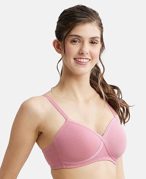 Jockey FE40 Women’s Wirefree Padded Cotton T-Shirt Bra – Full Coverage with Cross-Over Fit & Adjustable Straps